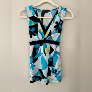 Y2K 2000s Abstract Flower V Neck Tie Back Baby Doll Top by MMC